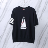 Thom Browne Unisex Classic Four Bar Sailing Jacquard Round Neck Knitted Short Sleeve