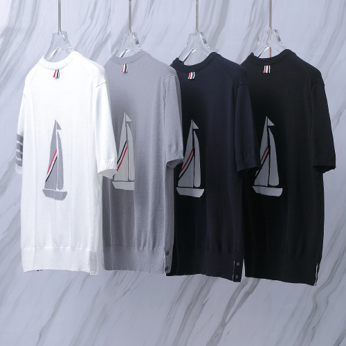 Thom Browne Unisex Classic Four Bar Sailing Jacquard Round Neck Knitted Short Sleeve