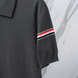 Thom Browne Unisex Classic Tri Color Jacquard Ice Silk Knitted Polo Shirt