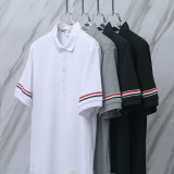 Thom Browne Unisex Classic Three Color Ribbon Pocket Casual Versatile Polo Shirt