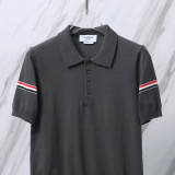 Thom Browne Unisex Classic Tri Color Jacquard Ice Silk Knitted Polo Shirt
