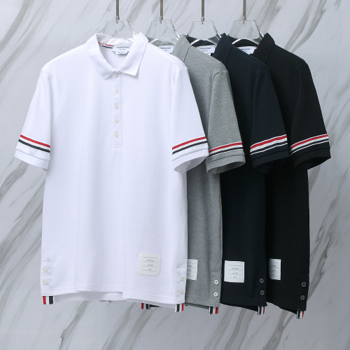 Thom Browne Unisex Classic Three Color Ribbon Pocket Casual Versatile Polo Shirt