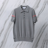 Thom Browne Unisex Classic Tri Color Jacquard Ice Silk Knitted Polo Shirt