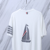 Thom Browne Unisex Classic Four Bar Sailing Jacquard Round Neck Knitted Short Sleeve
