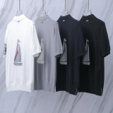 Thom Browne Unisex Classic Four Bar Sailing Jacquard Short Sleeve Knitted Polo Shirt