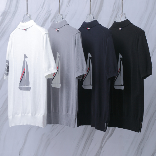 Thom Browne Unisex Classic Four Bar Sailing Jacquard Short Sleeve Knitted Polo Shirt