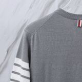 Thom Browne Couple Classic Four Bar Jacquard Knitted Round Neck Short Sleeve