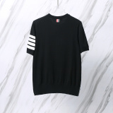 Thom Browne Couple Classic Four Bar Jacquard Knitted Round Neck Short Sleeve