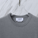Thom Browne Couple Classic Four Bar Jacquard Knitted Round Neck Short Sleeve