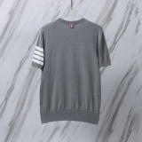 Thom Browne Couple Classic Four Bar Jacquard Knitted Round Neck Short Sleeve