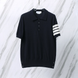 Thom Browne Couple Classic Four Bar Jacquard Knitted Versatile Polo Shirt