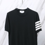 Thom Browne Couple Classic Four Bar Jacquard Knitted Round Neck Short Sleeve