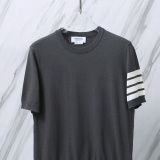 Thom Browne Couple Classic Four Bar Jacquard Knitted Round Neck Short Sleeve