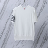 Thom Browne Couple Classic Four Bar Jacquard Knitted Round Neck Short Sleeve