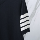 Thom Browne Couple Classic Four Bar Jacquard Knitted Round Neck Short Sleeve