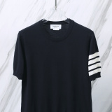 Thom Browne Couple Classic Four Bar Jacquard Knitted Round Neck Short Sleeve