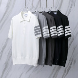 Thom Browne Couple Classic Four Bar Jacquard Knitted Versatile Polo Shirt