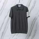Thom Browne Couple Classic Four Bar Jacquard Knitted Versatile Polo Shirt