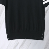 Thom Browne Couple Classic Four Bar Jacquard Knitted Round Neck Short Sleeve