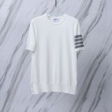 Thom Browne Couple Classic Four Bar Jacquard Knitted Round Neck Short Sleeve