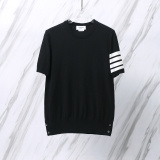 Thom Browne Couple Classic Four Bar Jacquard Knitted Round Neck Short Sleeve