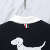 Thom Browne Women's Fashion Dog Jacquard Ice Silk Knitted Polo Shirt