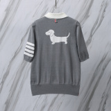 Thom Browne Women's Fashion Dog Jacquard Ice Silk Knitted Polo Shirt