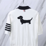 Thom Browne Women's Fashion Dog Jacquard Ice Silk Knitted Polo Shirt