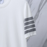 Thom Browne Couple Classic Four Bar Jacquard Knitted Round Neck Short Sleeve