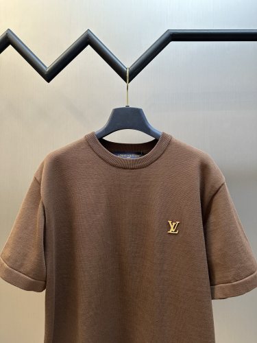 Louis Vuitton Simple Leather Logo Round Neck Short Sleeve Couple Versatile Loose T-shirt