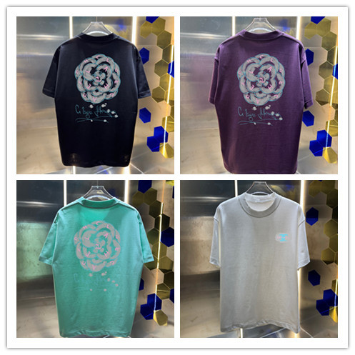Chanel 26SS Classic Camellia Logo Printed Short Sleeve Couple Casual Versatile T-shirt