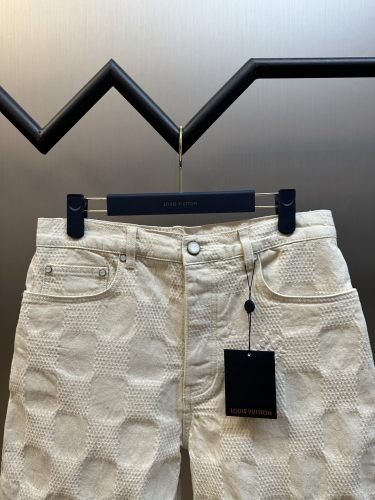 Louis Vuitton New Classic 3D Chess Logo Casual Versatile Denim Shorts