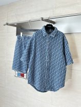 Dior 26SS Couple Fashion Full Logo Denim Short sleeved Shirt Shorts Dior 26SS Couple Fashion Full Logo Denim Short sleeved Shirt Shorts