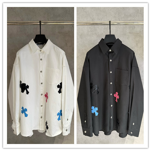 Chrome Hearts Fashion Leather Cross Casual Versatile Long Sleeve Shirt