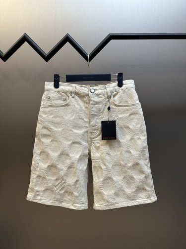 Louis Vuitton New Classic 3D Chess Logo Casual Versatile Denim Shorts
