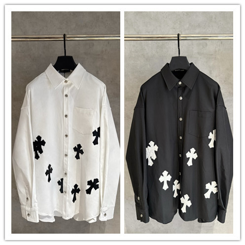 Chrome Hearts Classic Leather Cross Printed Casual Versatile Long Sleeve Shirt