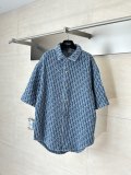 Dior 26SS Couple Fashion Full Logo Denim Short sleeved Shirt Shorts