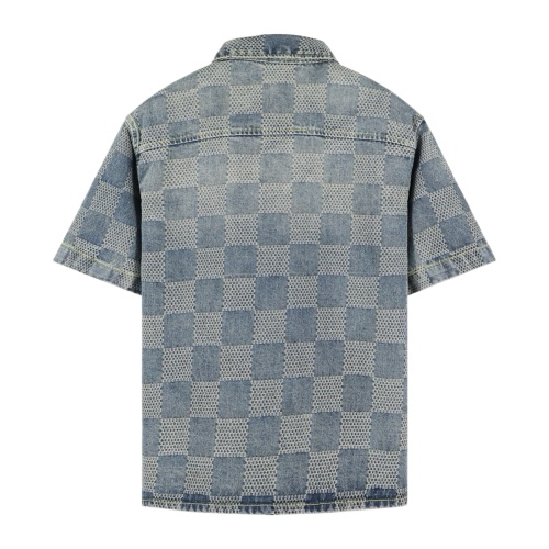 Louis Vuitton Fashion 3D Checkered Washed Casual Versatile Denim Shirt