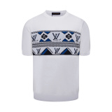 Louis Vuitton Fashion Fair Island Geometric Color Block Inlaid Knitted Short Sleeve
