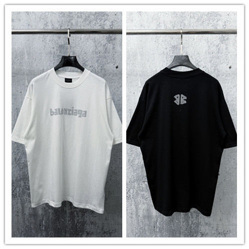 Balenciaga Fashion Crystal Diamond Logo T-shirt Couple Casual Oversize Short Sleeve
