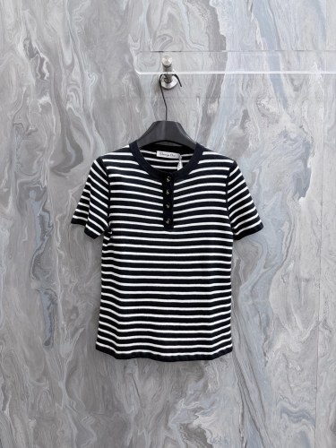 Dior 26SS Women's Classic Versatile Striped Slim Knitted Short Sleeve