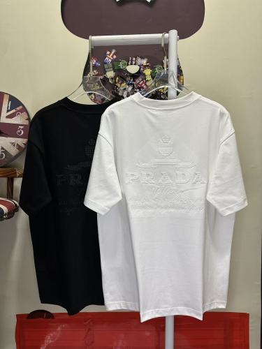 Prada Classic Embroidered Logo T-shirt Couple Casual Versatile Short Sleeve