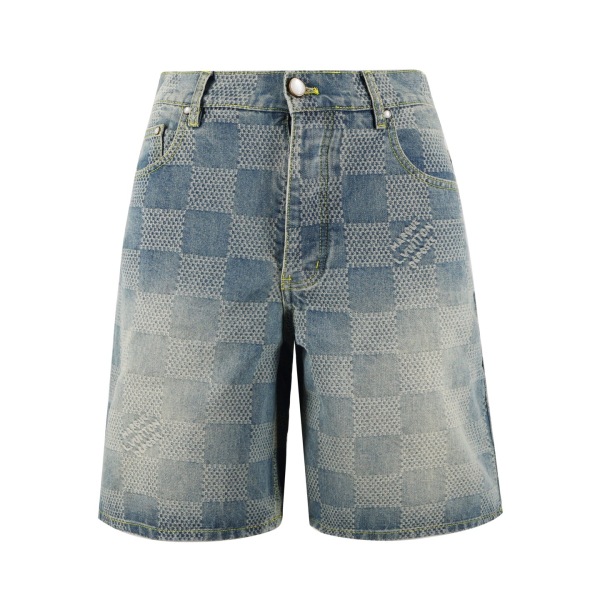 Louis Vuitton Fashion 3D Checkered Washed Casual Versatile Denim Shorts