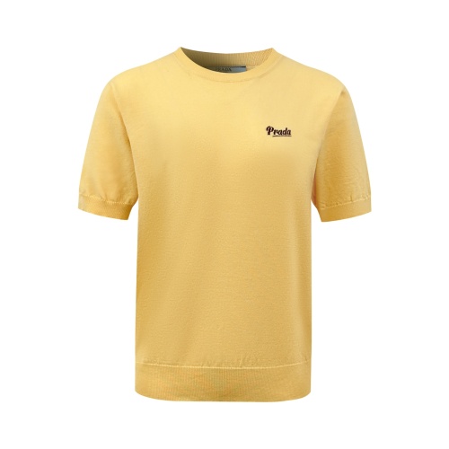 Prada Classic Logo Jacquard Round Neck Casual Versatile Knitted Short Sleeve