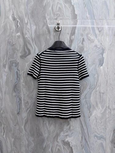 Dior 26SS Women's Classic Versatile Striped Slim Knitted Short Sleeve