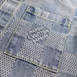 Louis Vuitton Fashion 3D Checkered Washed Casual Versatile Denim Shirt
