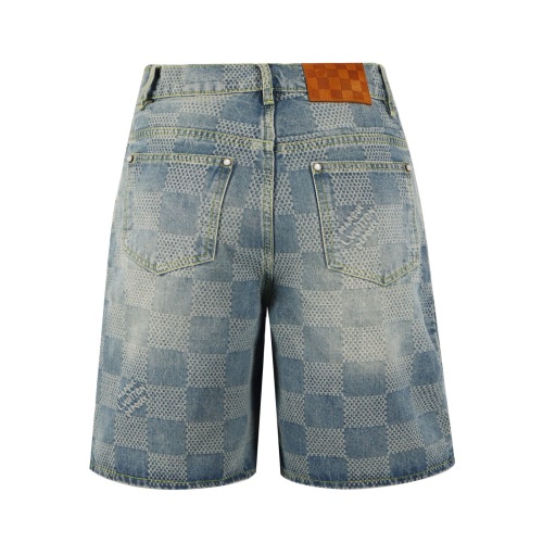 Louis Vuitton Fashion 3D Checkered Washed Casual Versatile Denim Shorts
