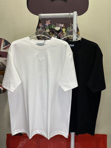 Prada Classic Embroidered Logo T-shirt Couple Casual Versatile Short Sleeve