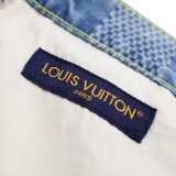 Louis Vuitton Fashion 3D Checkered Washed Casual Versatile Denim Shorts