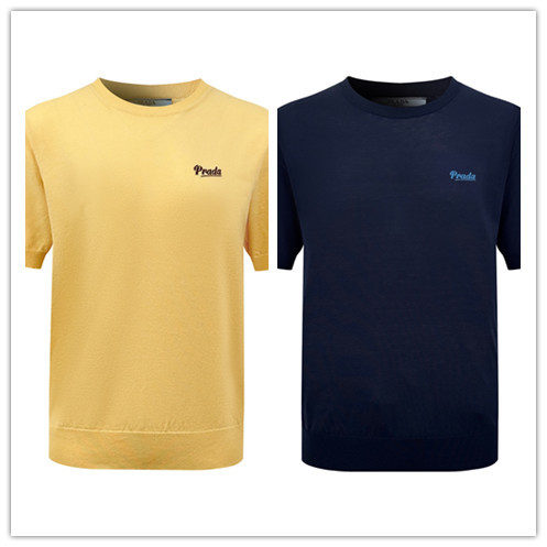 Prada Classic Logo Jacquard Round Neck Casual Versatile Knitted Short Sleeve